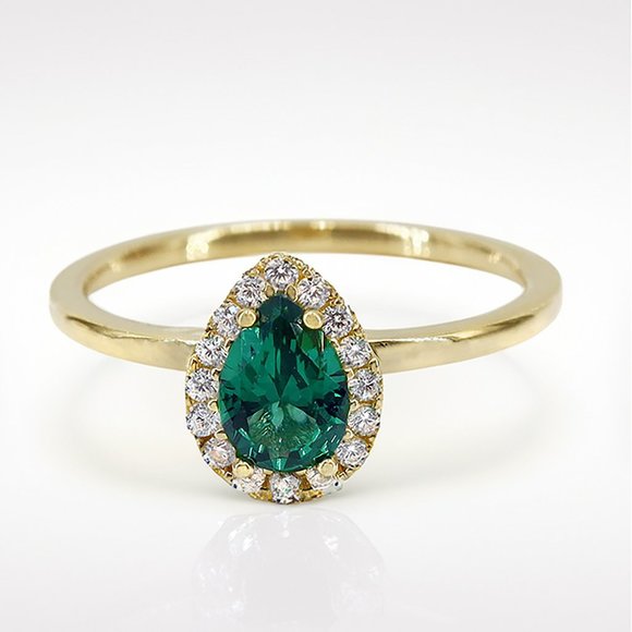 Genuine 10KT Yellow Gold Ring, Size 7, Green CZ Stone 4x5mm, Elegant 1.5mm Band - Picture 2 of 5
